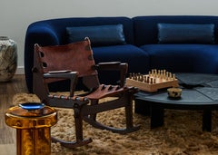 Angel Pazmino rocking chair, vintage wood and leather