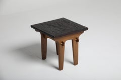 Ángel Pazmiño Carved leather and wood Side Table, Ecuador, 1960s