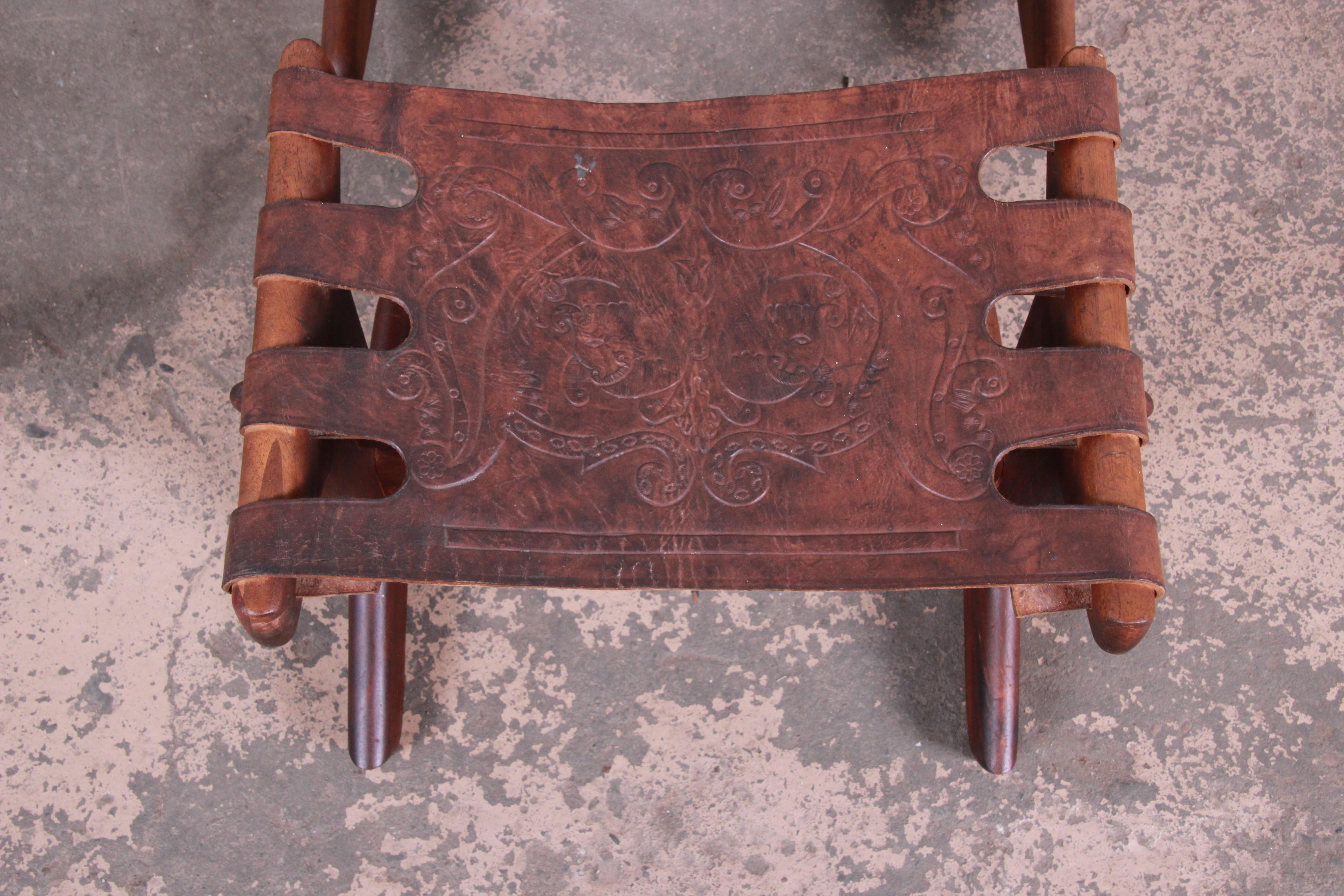 Angel Pazmino Teak and Leather Rocking Chair with Ottoman, Ecuador, 1960s 2