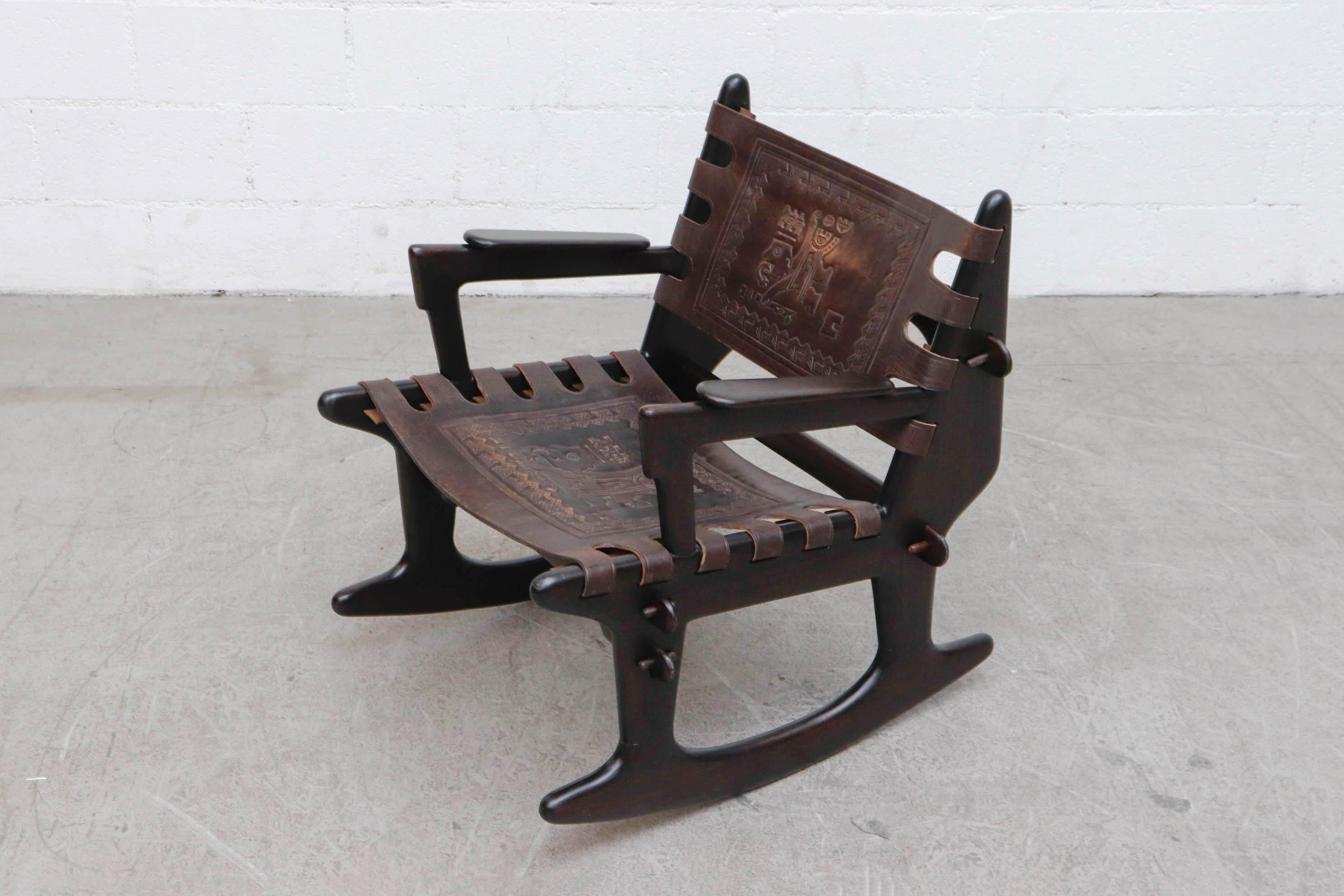 Mid-20th Century Angel Pazmino Leather Safari Rocking Chair
