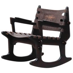 Vintage Angel Pazmino Leather Safari Rocking Chair