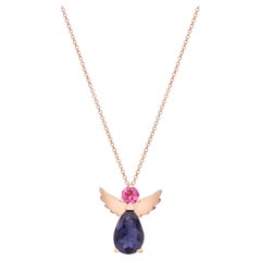 Angel Pendant Necklace 18kt Rose Gold Pink Tourmalin Purple Iolite Gift for Her