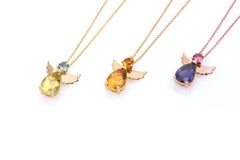 Angel Pendant Necklace 18Kt Yellow Gold Pear Yellow Citrine Best Gift for Her