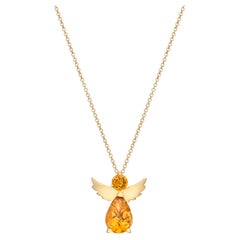 Angel Pendant Necklace 18Kt Yellow Gold Pear Yellow Citrine Best Gift for Her