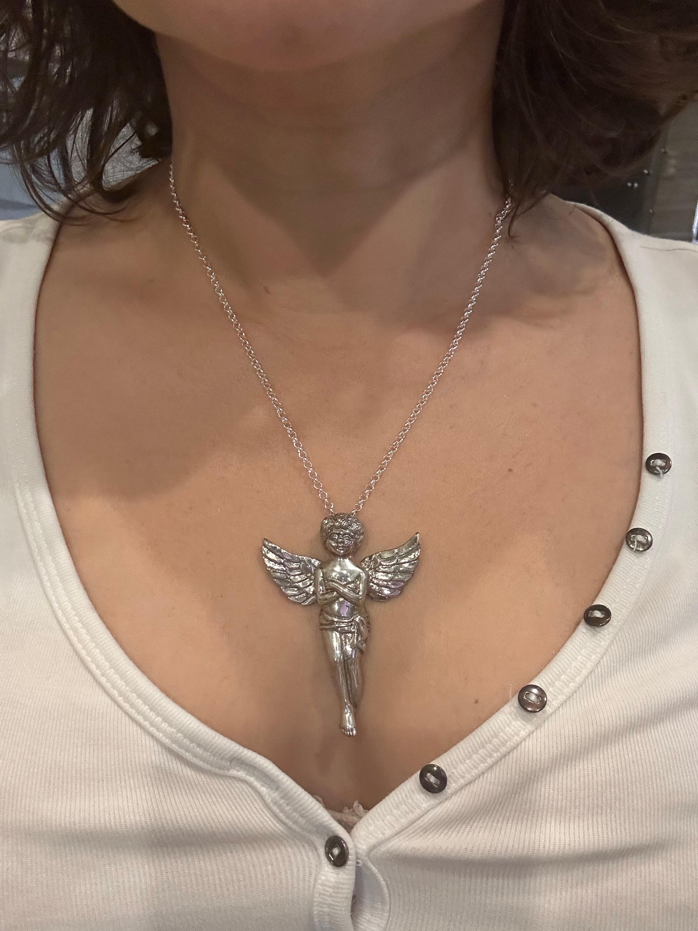 Angel pendant necklace 925 silver chain 16