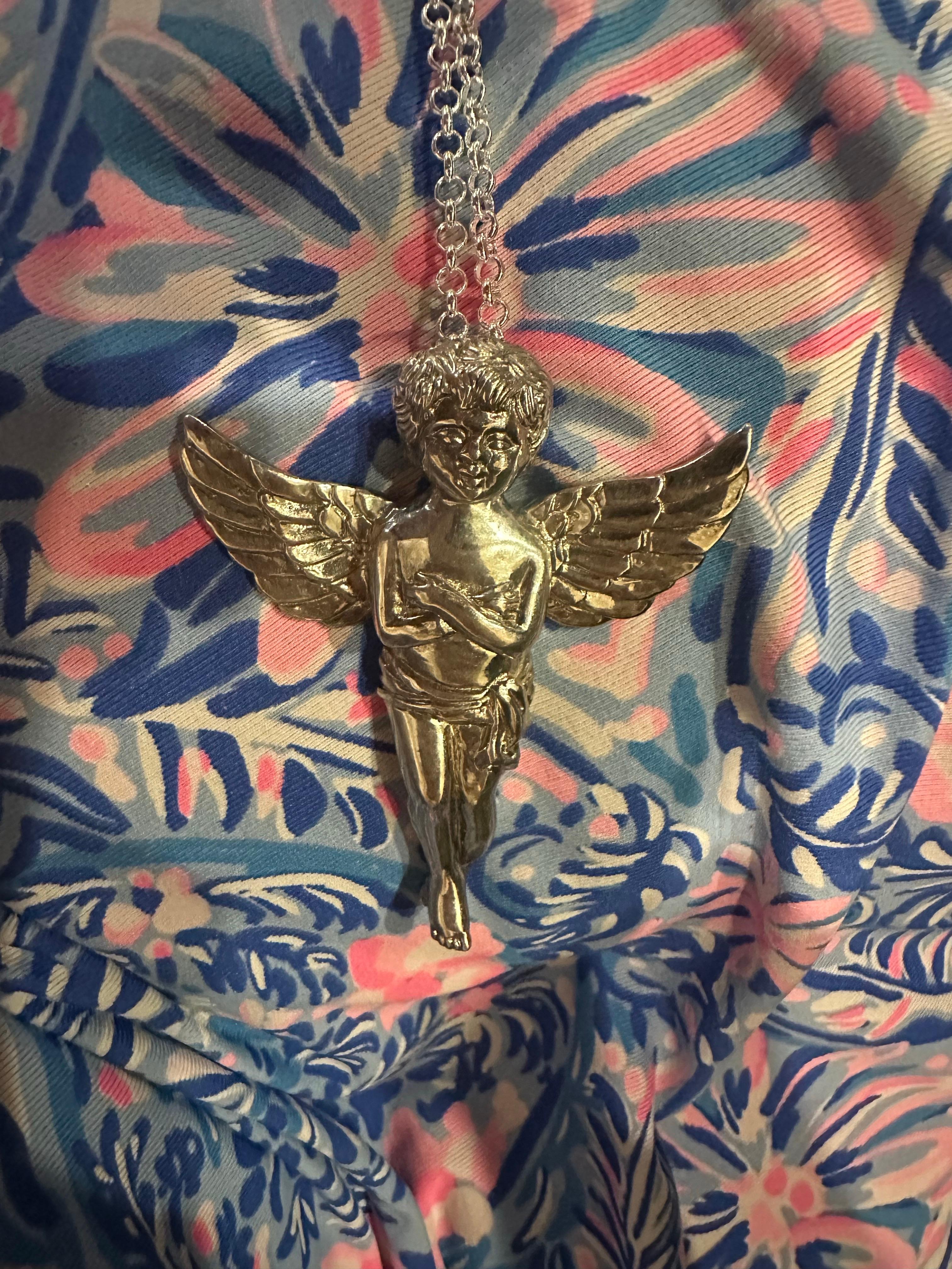 Women's or Men's Angel pendant necklace 925 silver chain 16