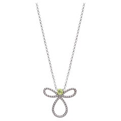 Angel Pendant Necklace in 14Kt White Gold and Round Green Peridot