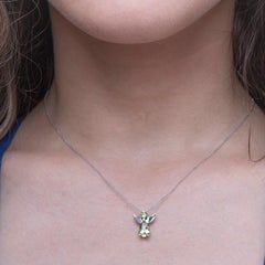 Angel Pendant Necklace in 18Kt White Gold with Green Peridot and Lemon Quartz