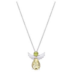 Angel Pendant Necklace in 18Kt White Gold with Green Peridot and Lemon Quartz