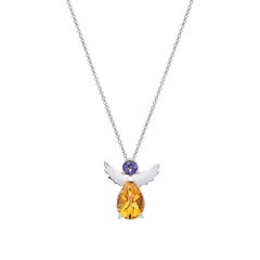 Angel Pendant Necklace in 18Kt White Gold with Yellow Citrine and Blue Iolite