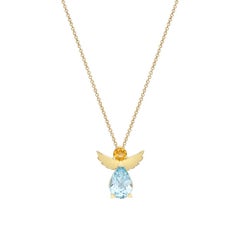 Angel Pendant Necklace in 18kt Yellow Gold with Yellow Citrine Blue Topaz Gift