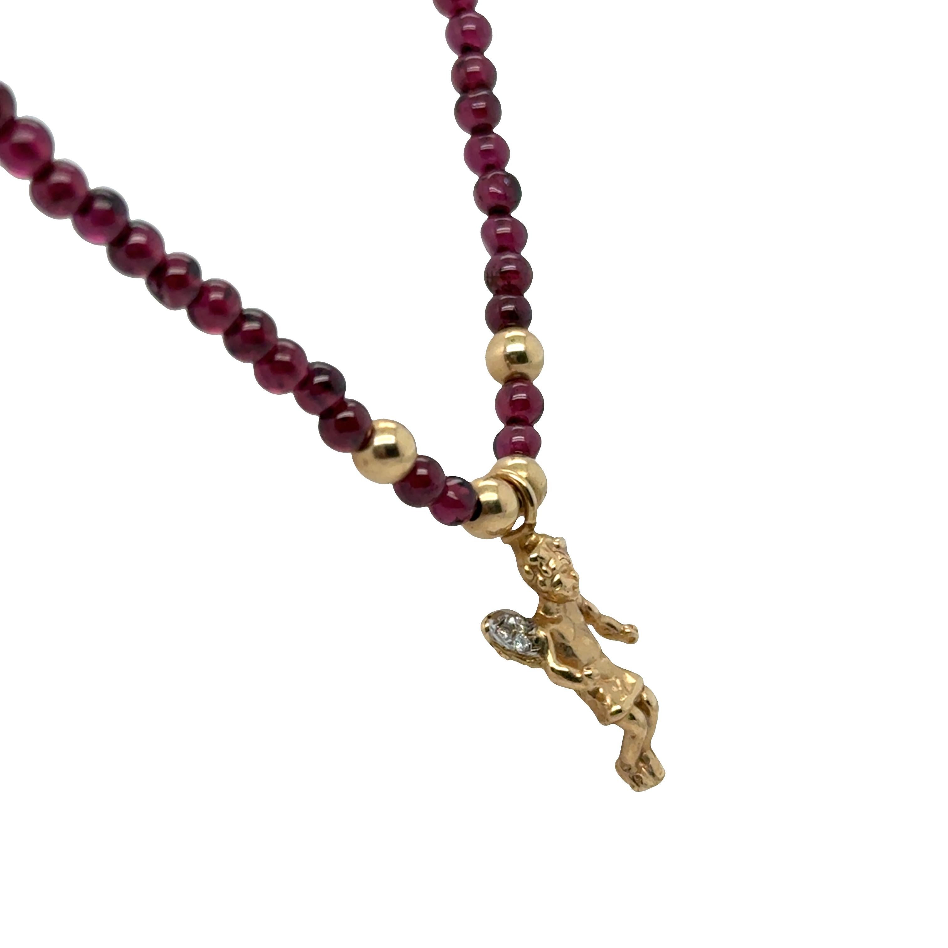 Angel Pendant with Diamond Wings on Tourmaline Bead Necklace – 14k Gold For Sale 3