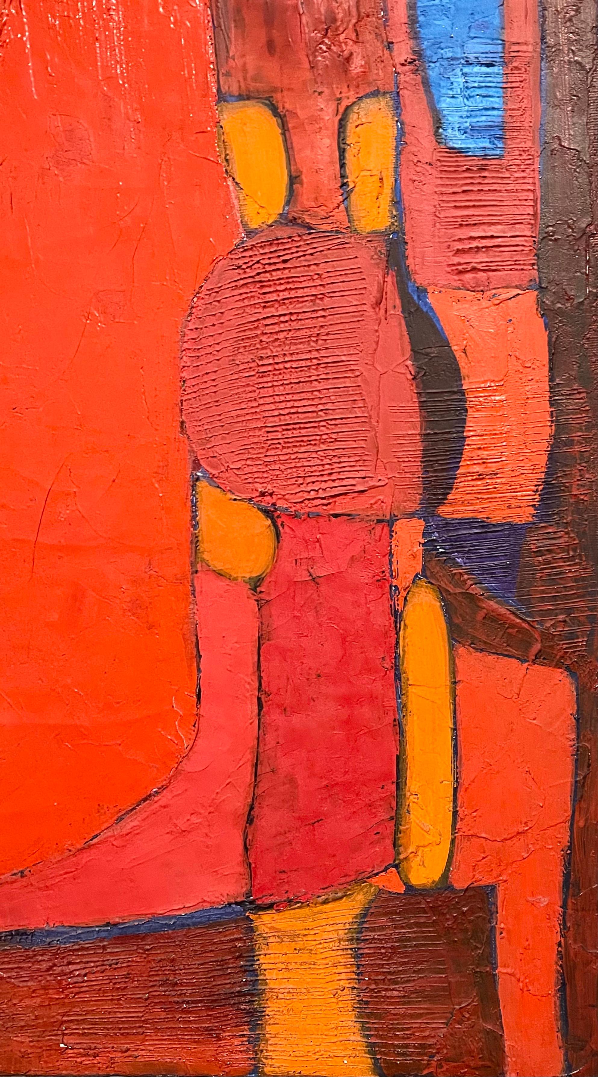 Grande pittura ad olio astratta biomorfa spagnola moderna e audace Angel Ponce De Leon - Abstract Painting Rosso di Angel Ponce de Leon