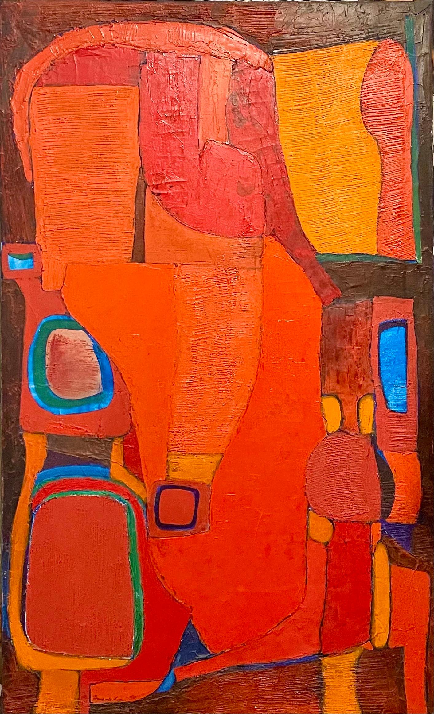 Abstract Painting di Angel Ponce de Leon - Grande pittura ad olio astratta biomorfa spagnola moderna e audace Angel Ponce De Leon