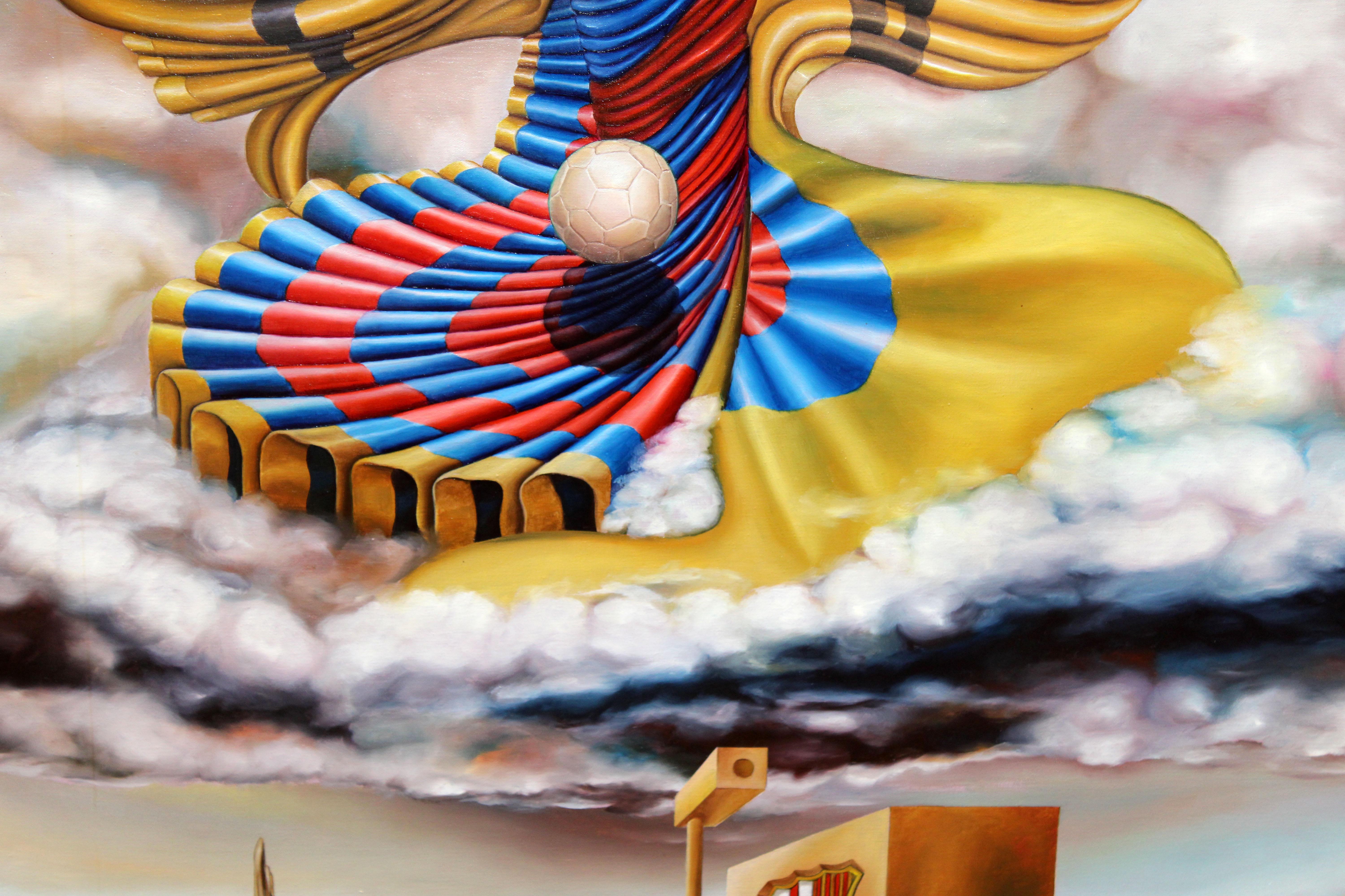 Óleo sobre tela - Alegoria surrealista al F.C.Barcelona - Año 1981 (Surrealismus), Painting, von Angel Preciados Vega (1953)