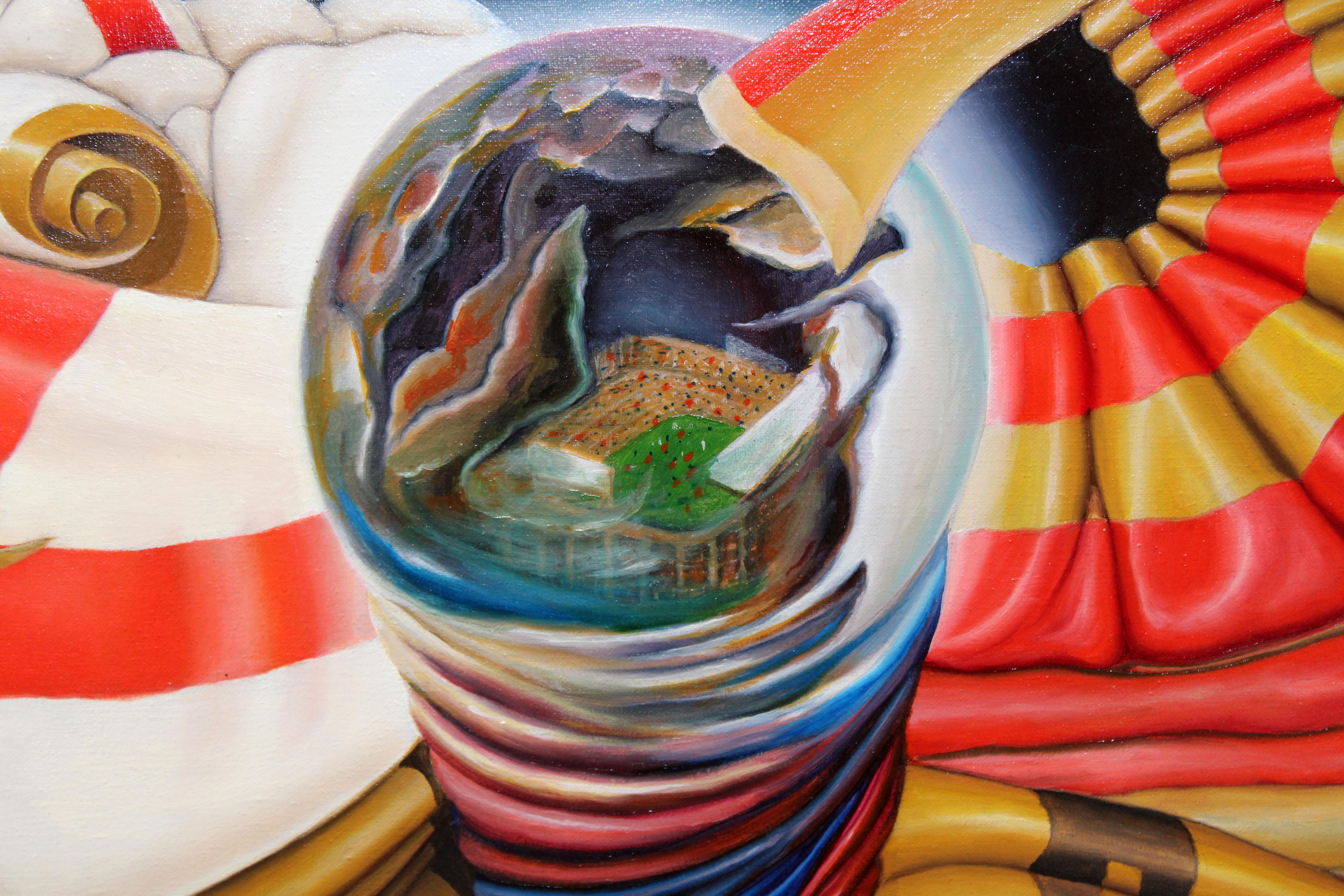 Alegoría al Fútbol club Barcelona - Óleo sobre tela - Marron Abstract Painting par Angel Preciados Vega
