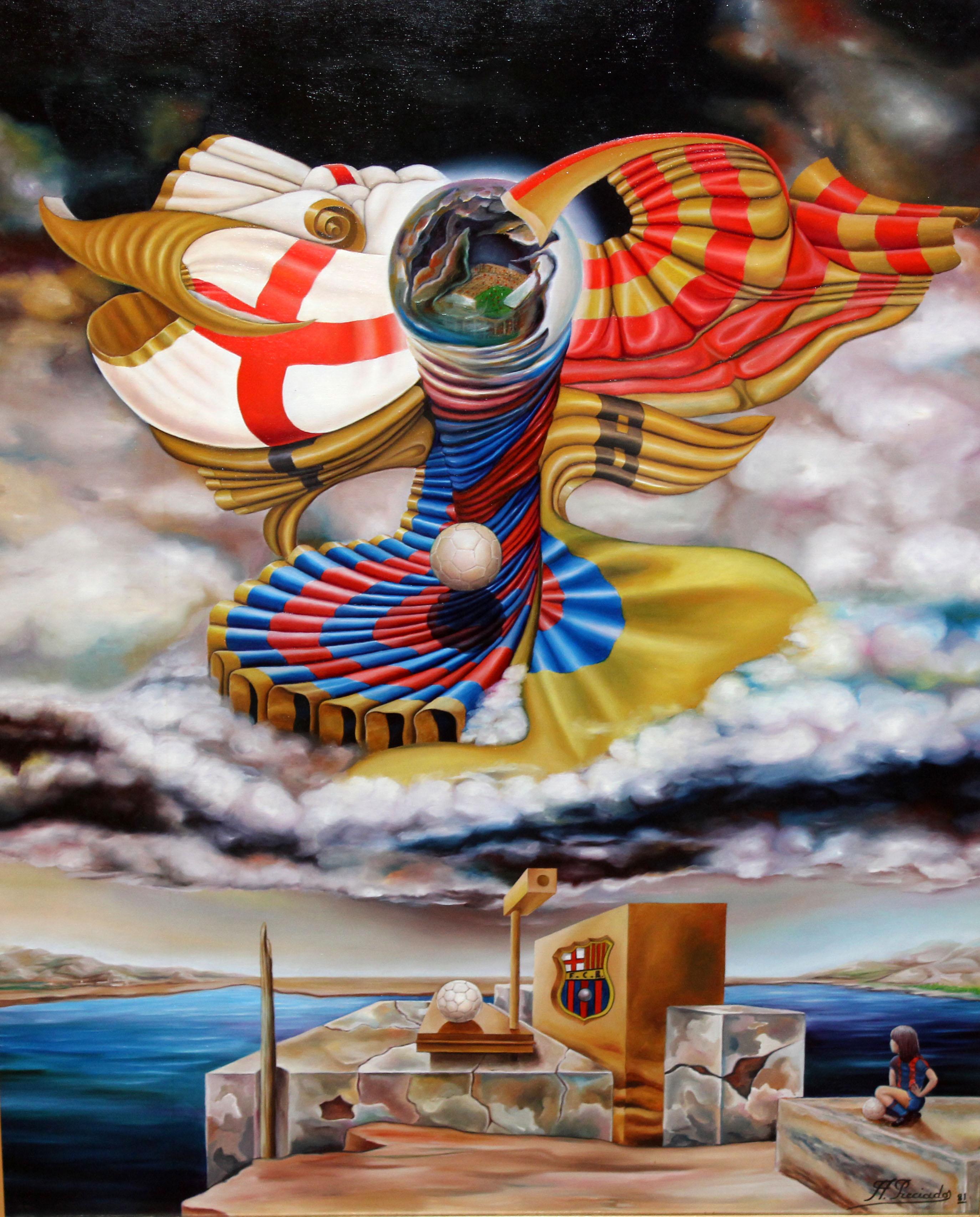 Abstract Painting Angel Preciados Vega - Alegoría al Fútbol club Barcelona - Óleo sobre tela
