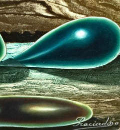 Surrealist Female Nude with Cosmic Orbs and Biomorphic Landscape oil canvas art