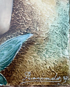 Surrealist Figurative Nude Painting with Apple, Winged Female Form and Symbolic