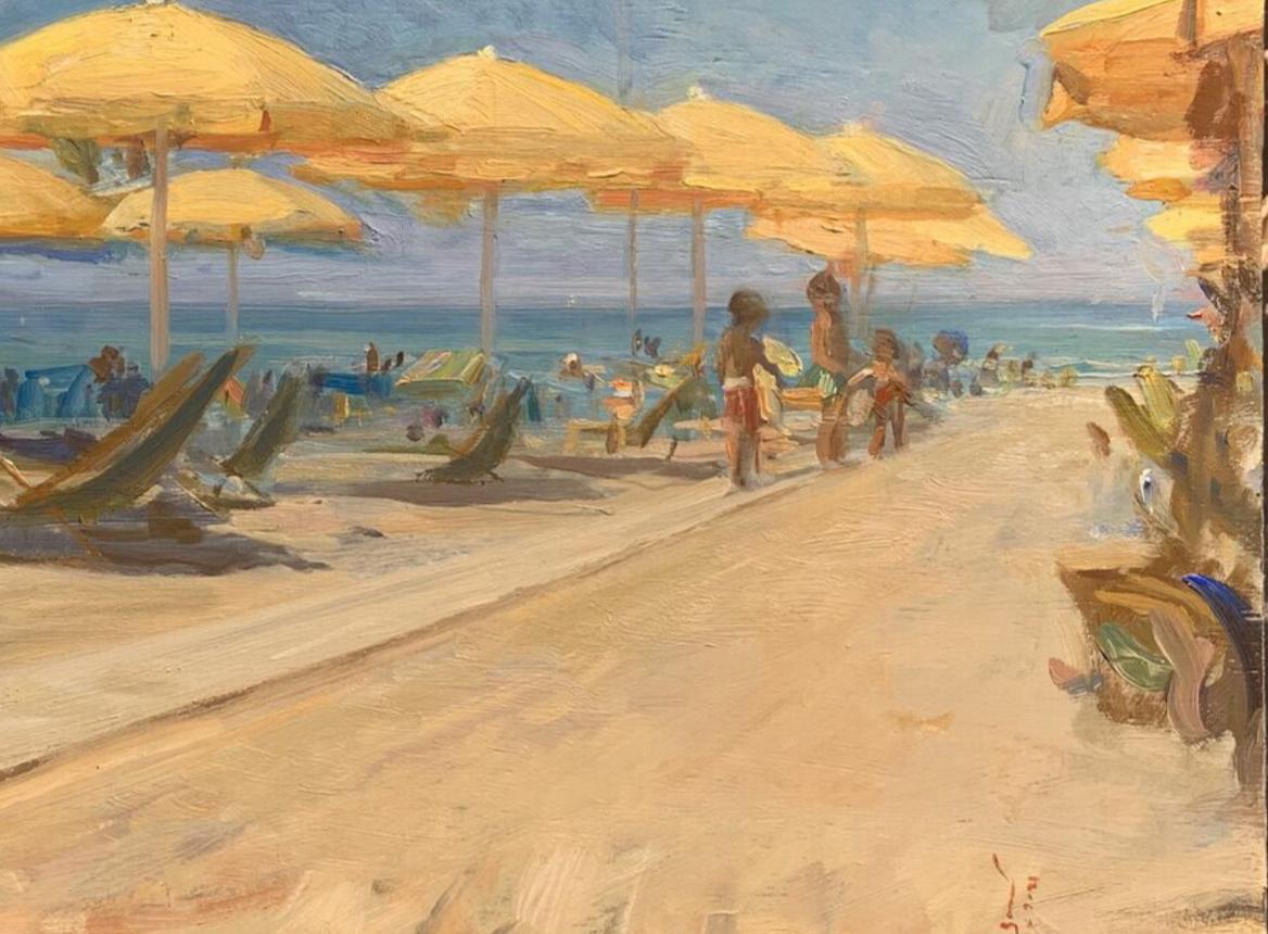 Afternoon, Bagno Artiglio  Italy oil Florence Academy Italian Landscape Beach - Impressionist Painting by Angel Ramiro Sanchez