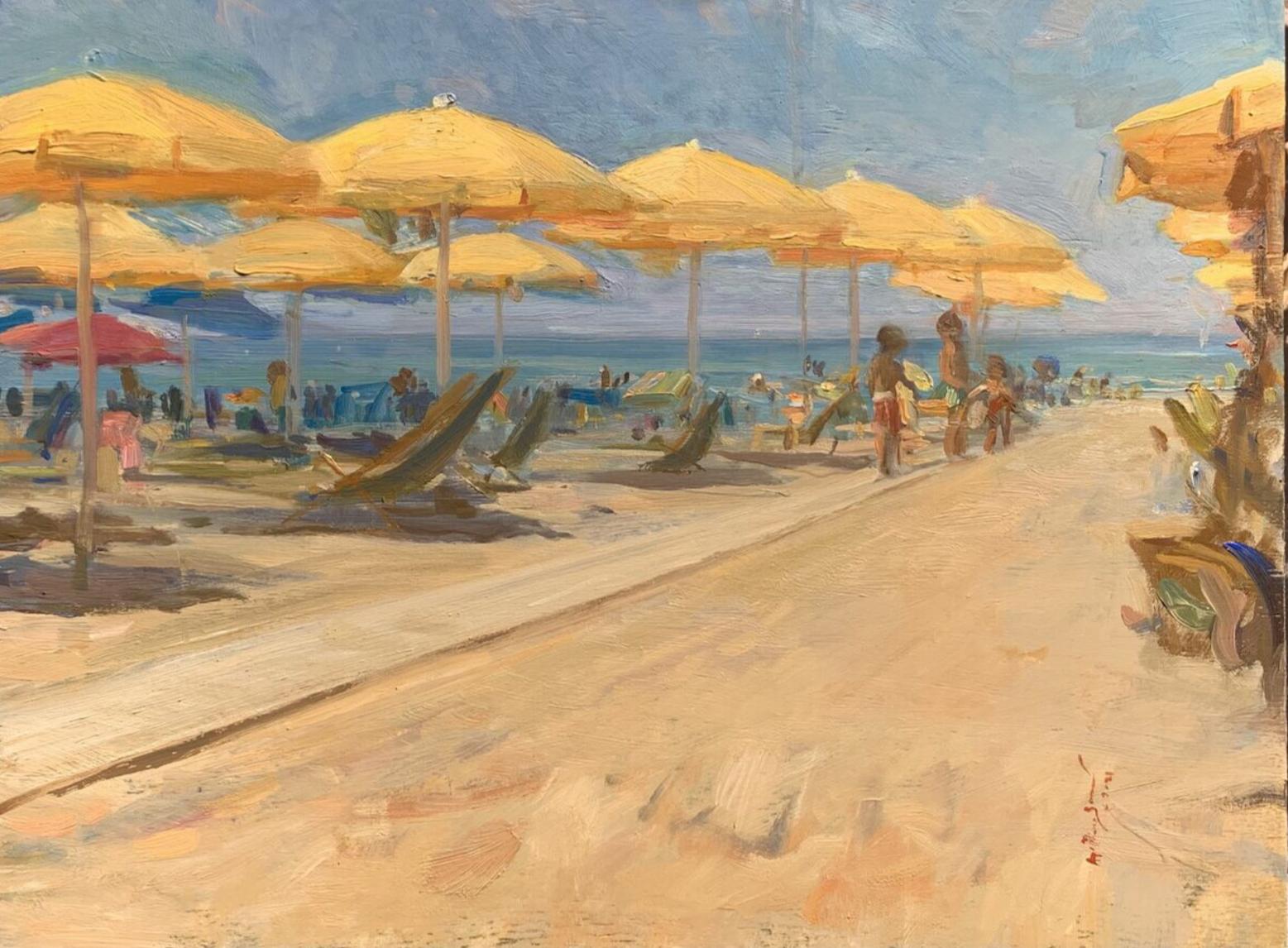 Angel Ramiro Sanchez Figurative Painting - Afternoon, Bagno Artiglio  Italy oil Florence Academy Italian Landscape Beach
