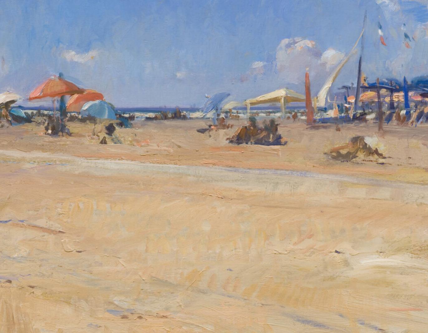 Plage  Italie huile Florence Academy Italian Landscape Beach - Painting de Angel Ramiro Sanchez