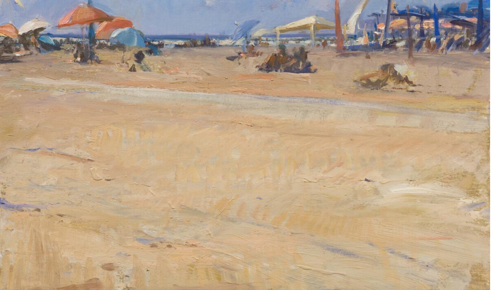 Plage  Italie huile Florence Academy Italian Landscape Beach - Impressionnisme Painting par Angel Ramiro Sanchez