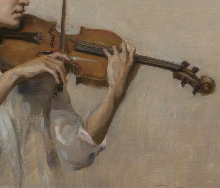 Cadenza ,Figurative, Oil on Panel, Style of Classical Realism. Florence Academy - Painting by Angel Ramiro Sanchez