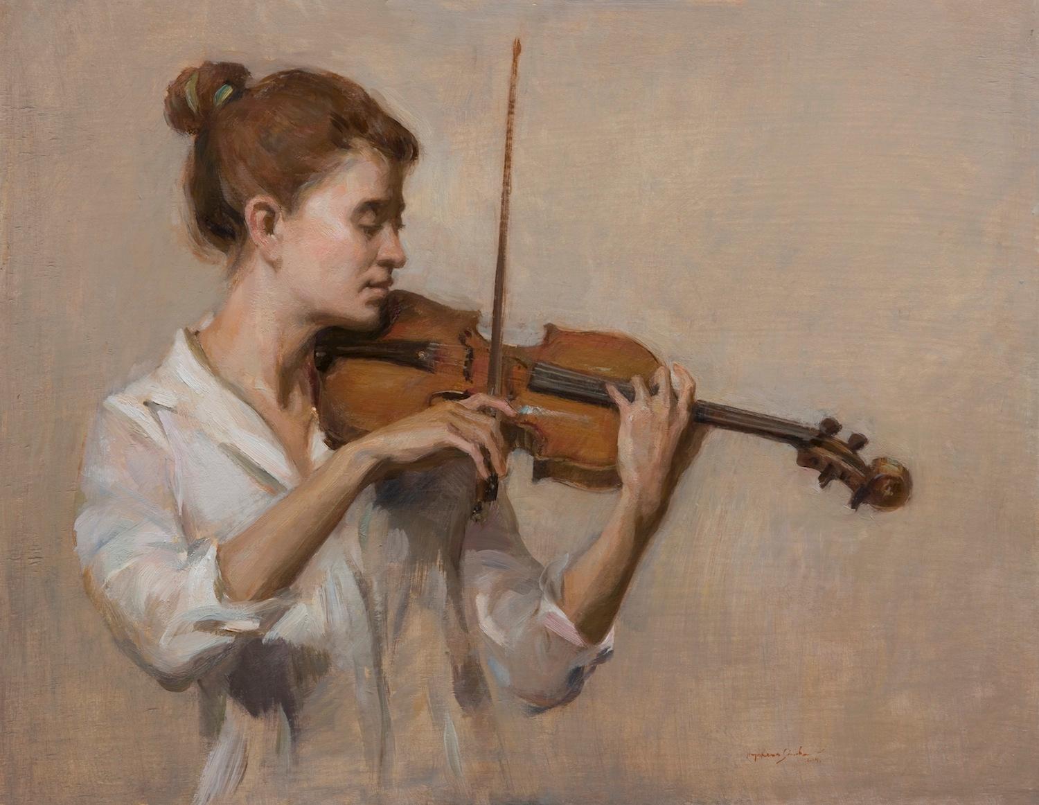 Angel Ramiro Sanchez Figurative Painting - Cadenza , Figurative, Oil on Panel, Style of Classical Realism. Florence Academy