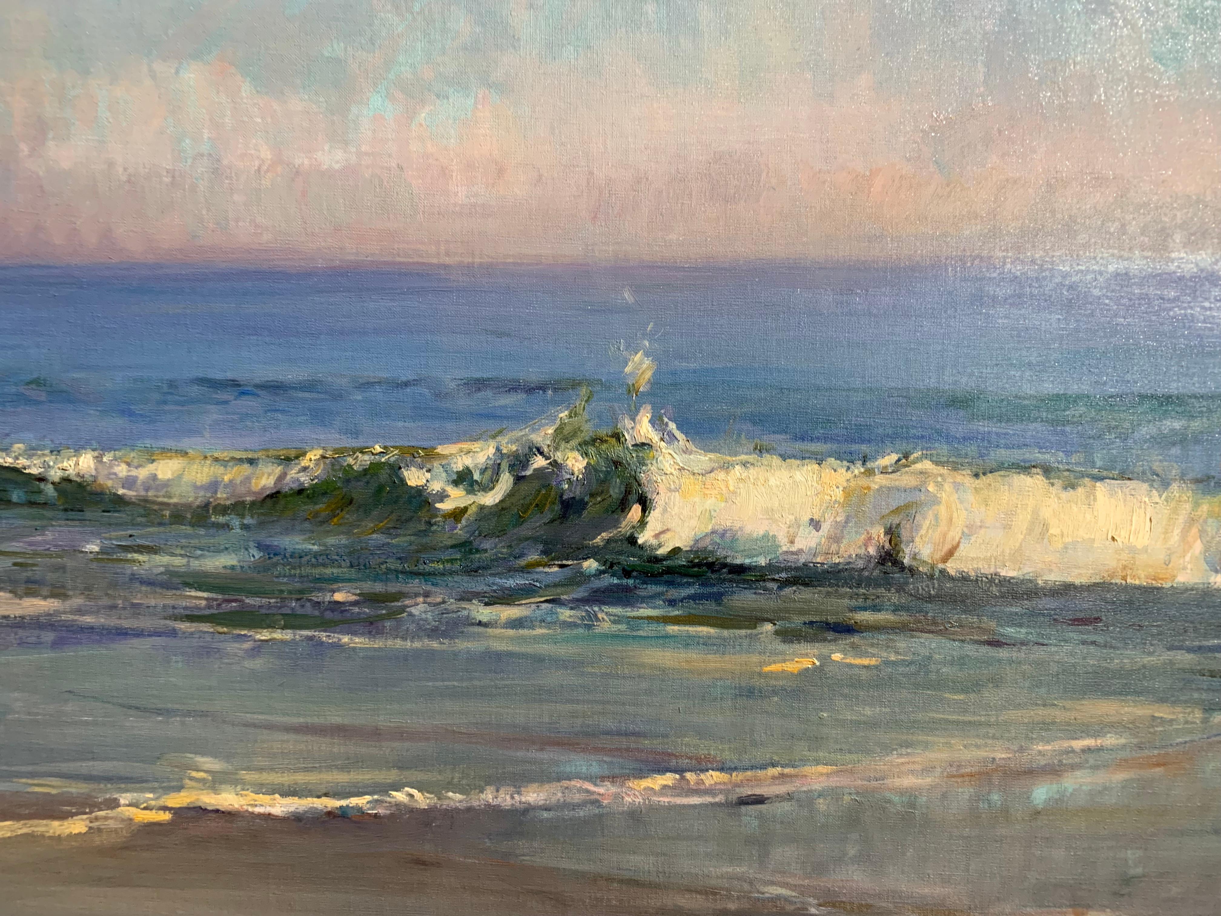 Abendliches Meer (Grau), Landscape Painting, von Angel Ramiro Sanchez