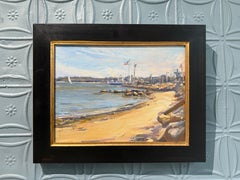 "South Ferry from Shelter Island" Oil painting realist seascape, signed, framed