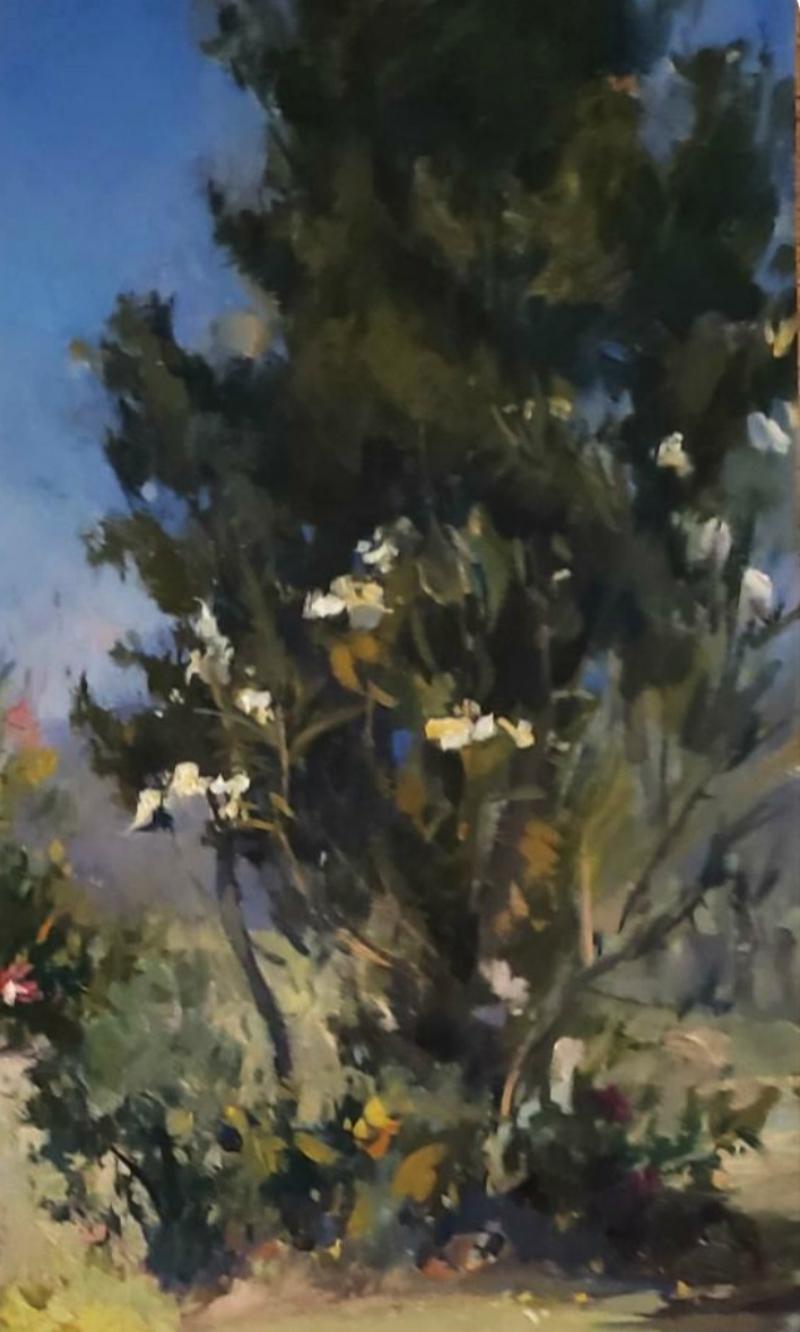 Vista dall'Agriturismo Chianti  , Pittura ad olio di paesaggi, Realismo classico. - Painting di Angel Ramiro Sanchez