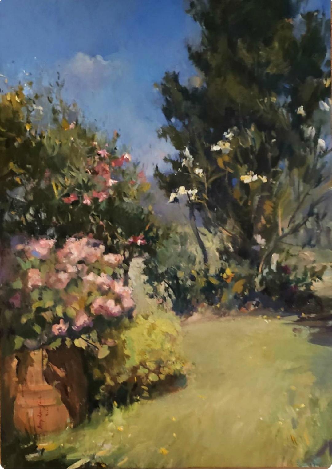 Landscape Painting di Angel Ramiro Sanchez - Vista dall'Agriturismo Chianti  , Pittura ad olio di paesaggi, Realismo classico.