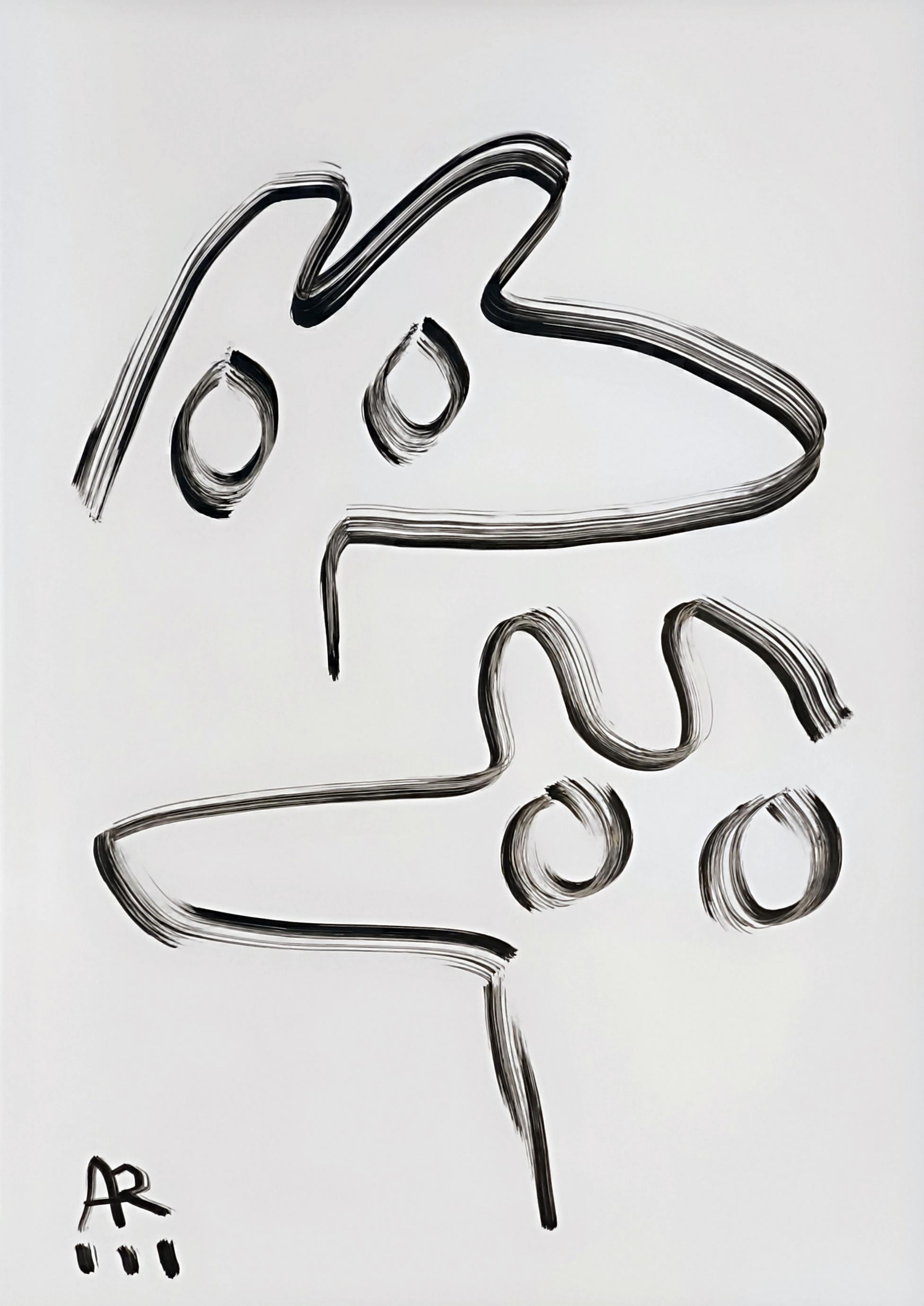 2 Zeichnungen, s/w (Grau), Animal Painting, von Angel Rivas