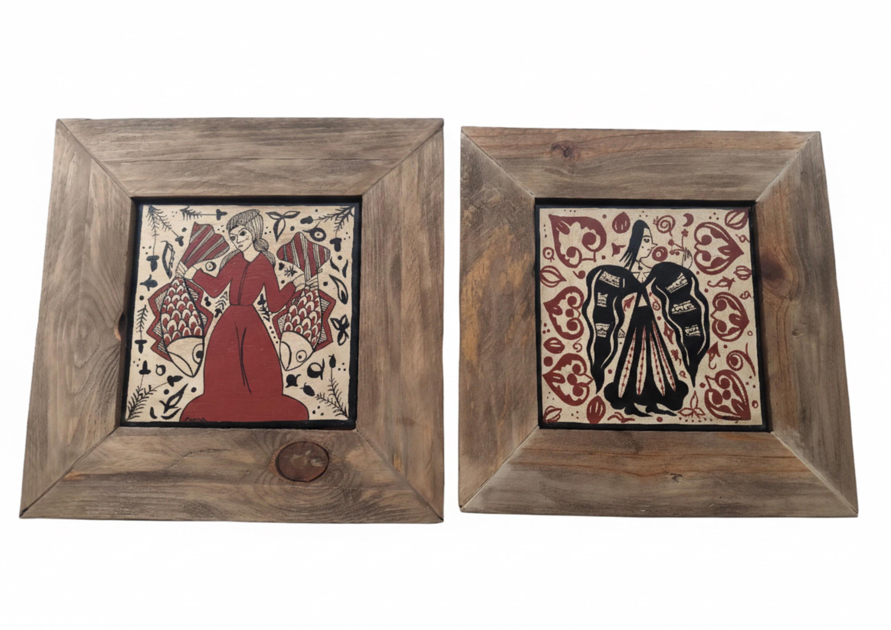 Angel Rivas Figurative Painting - 2 Tiles, socarrat style, made in Spain