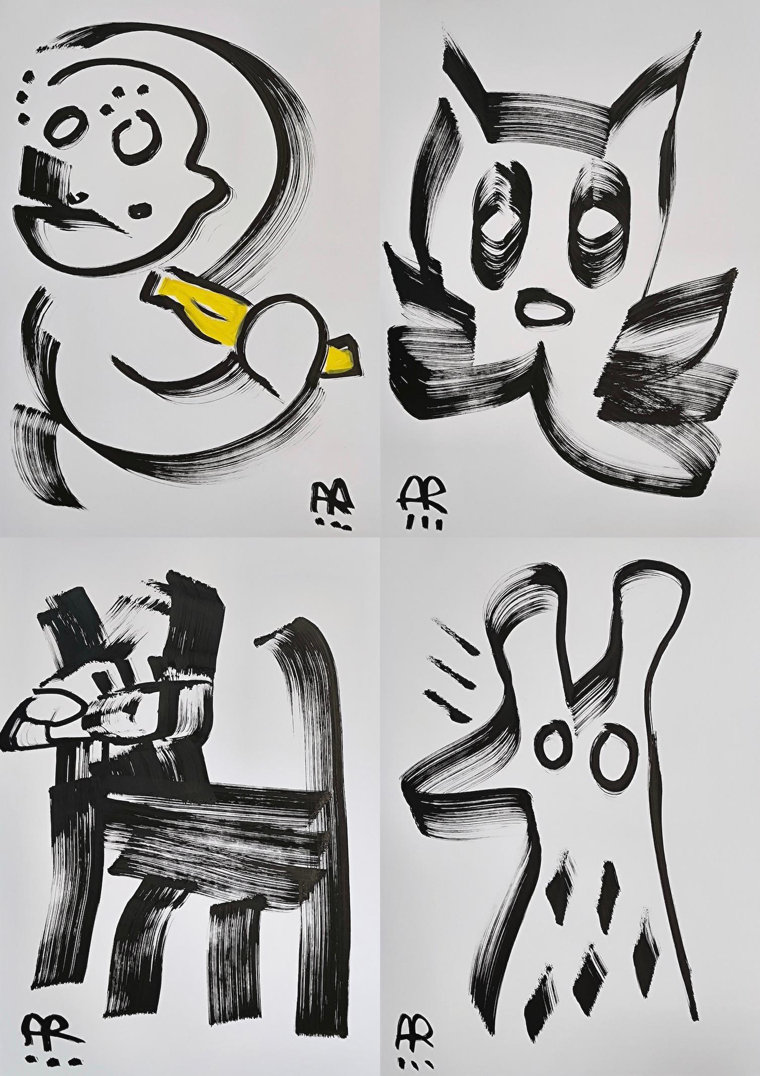 Figurative Painting di Angel Rivas - 4 Disegni, B&N
