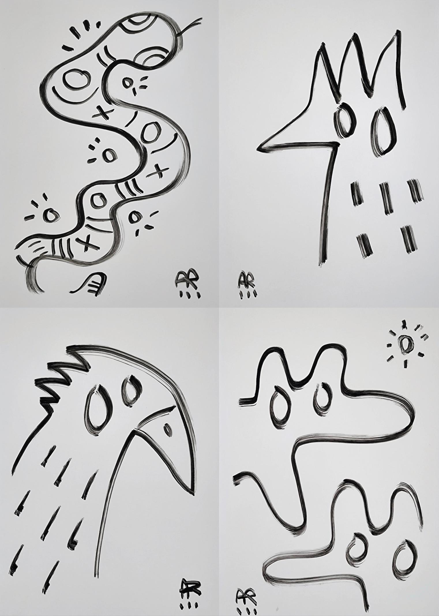 Animal Painting Angel Rivas - 5 Dessins, N&B