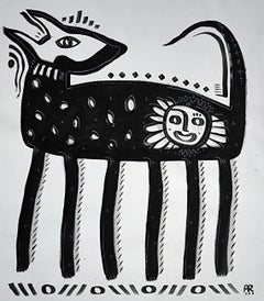 Black Animal Acrylic Painting on Canvas, Neo-Expressionist, 2010+