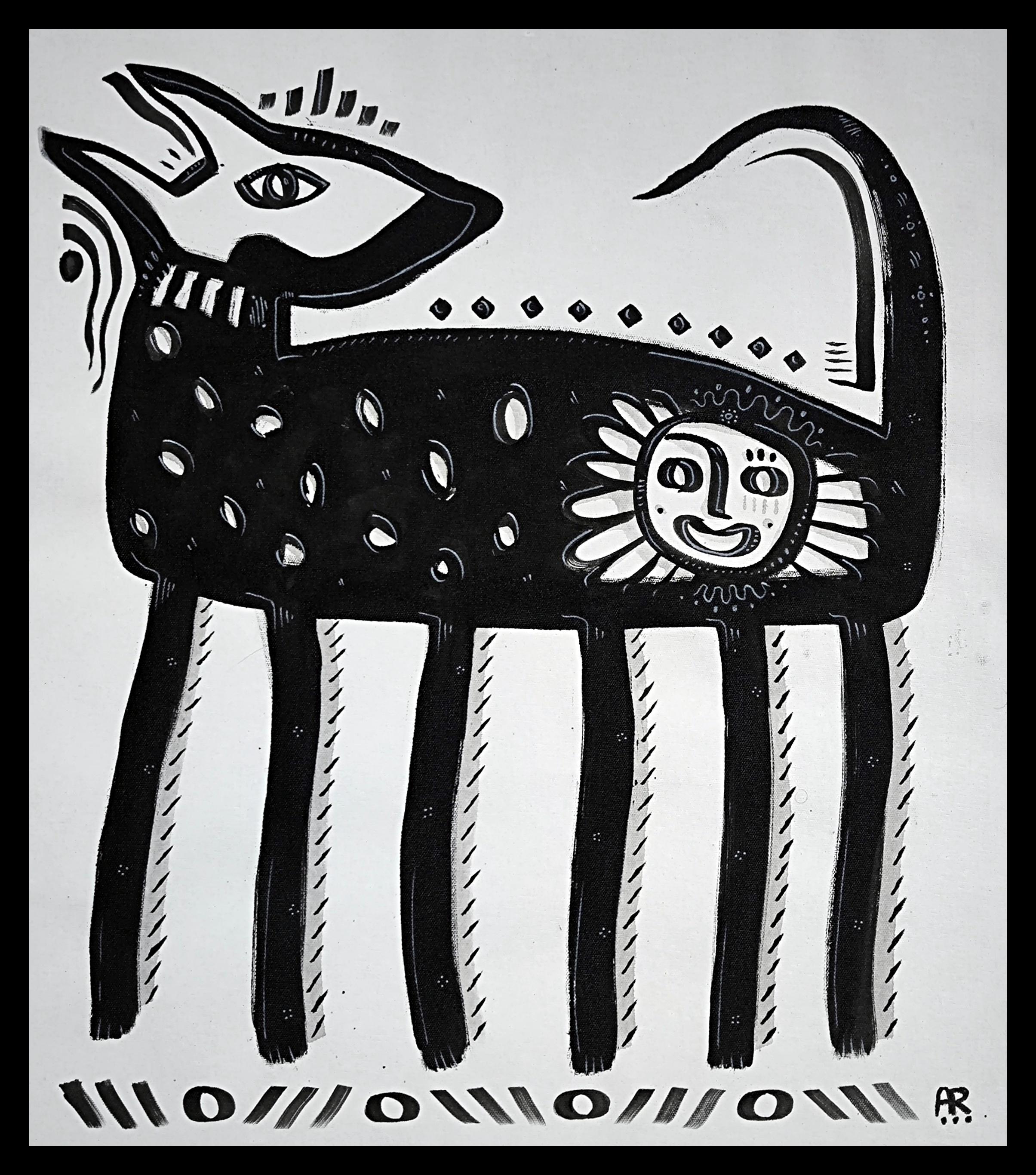 BLACK ANIMAL - Neo-Expressionist Painting by Angel Rivas
