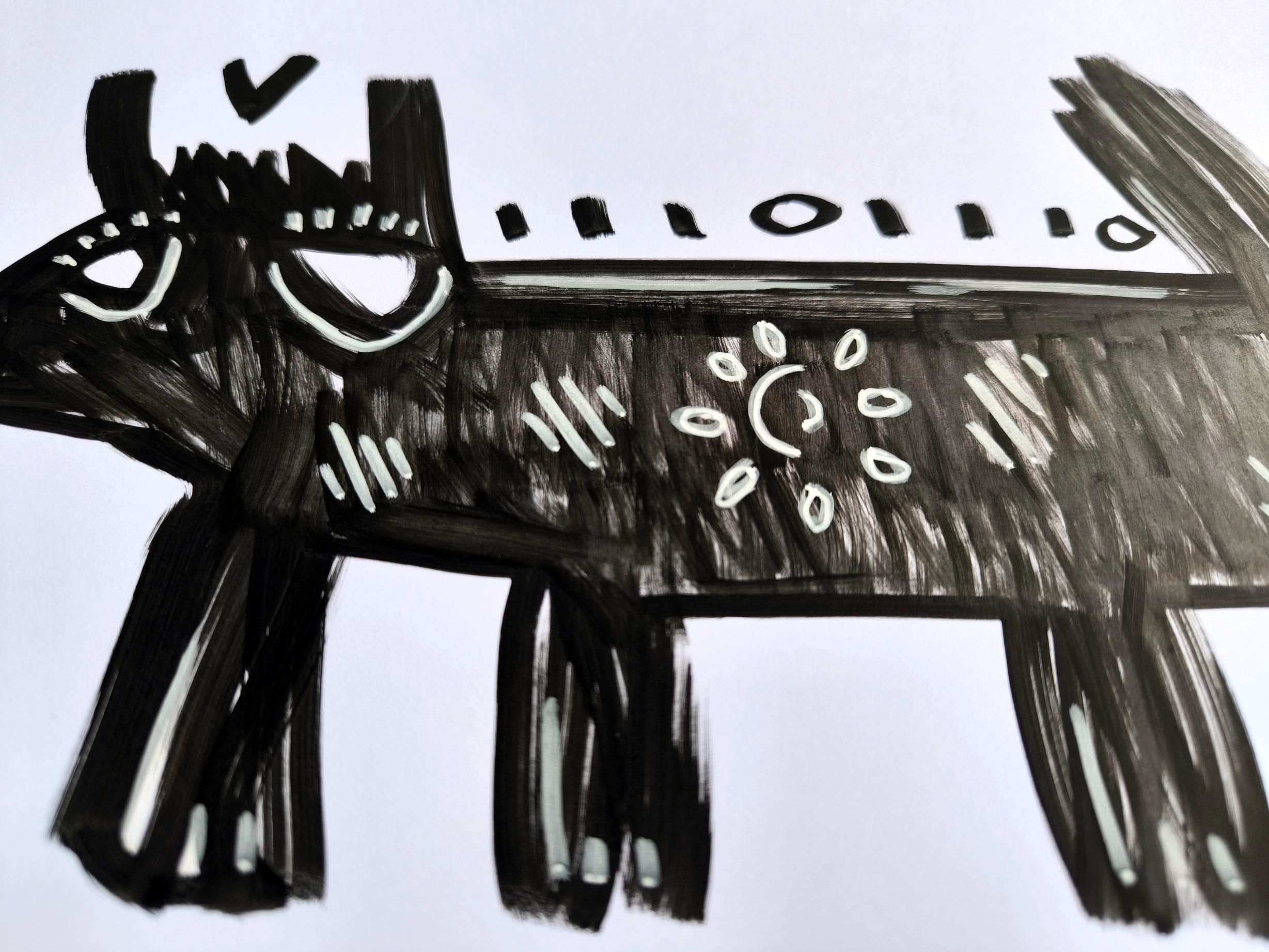 BLACK DOG - Neo-Expressionist Painting by Angel Rivas