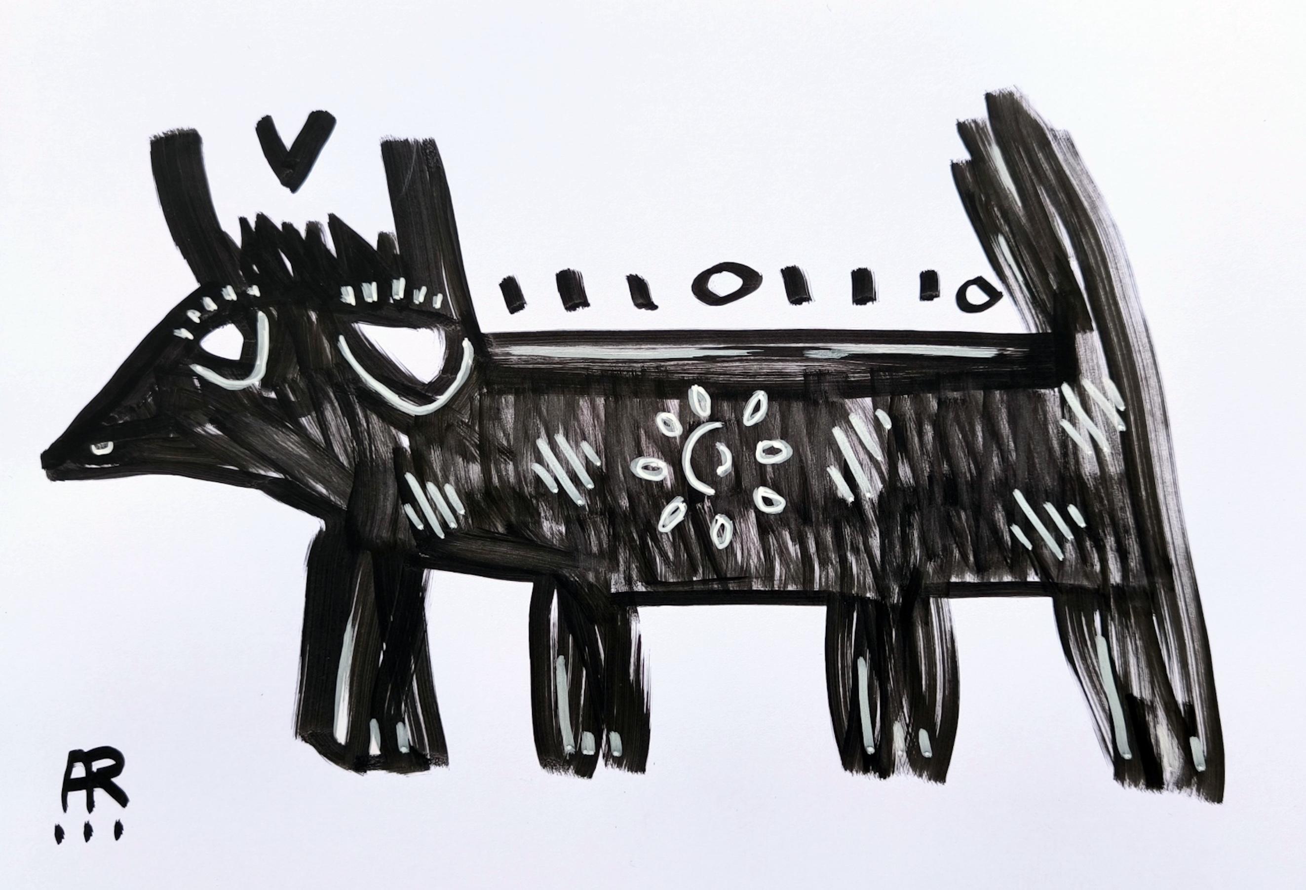 Angel Rivas Animal Painting - BLACK DOG