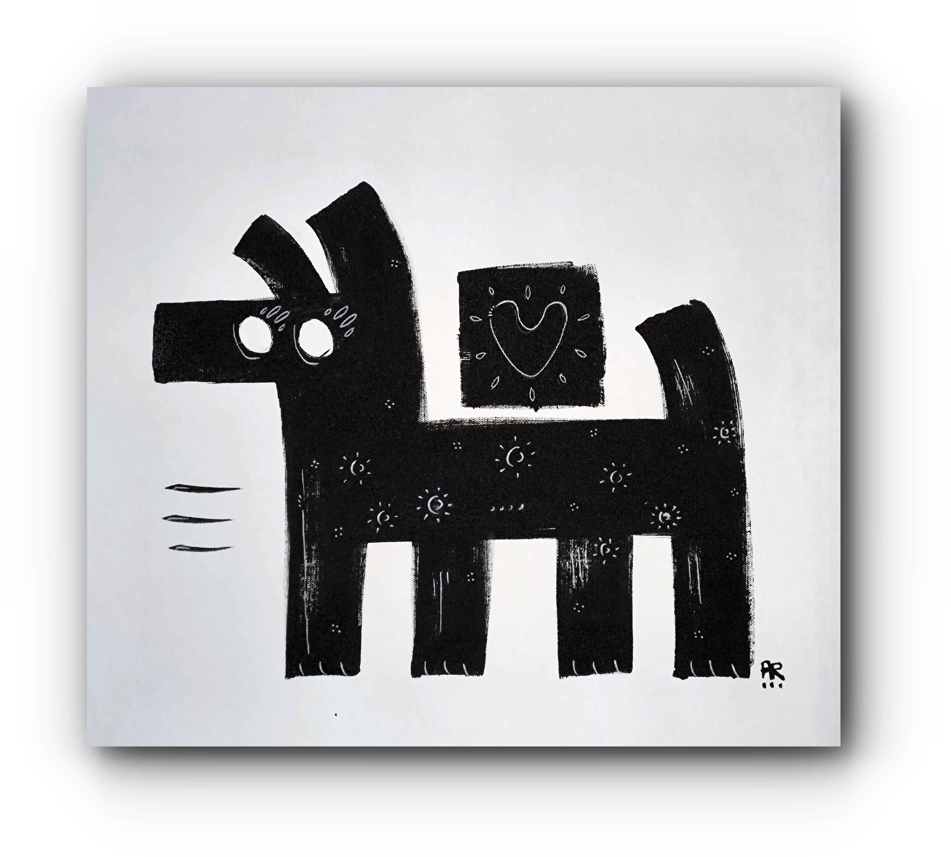 BLACK DOG / PURE LOVE - Painting by Angel Rivas