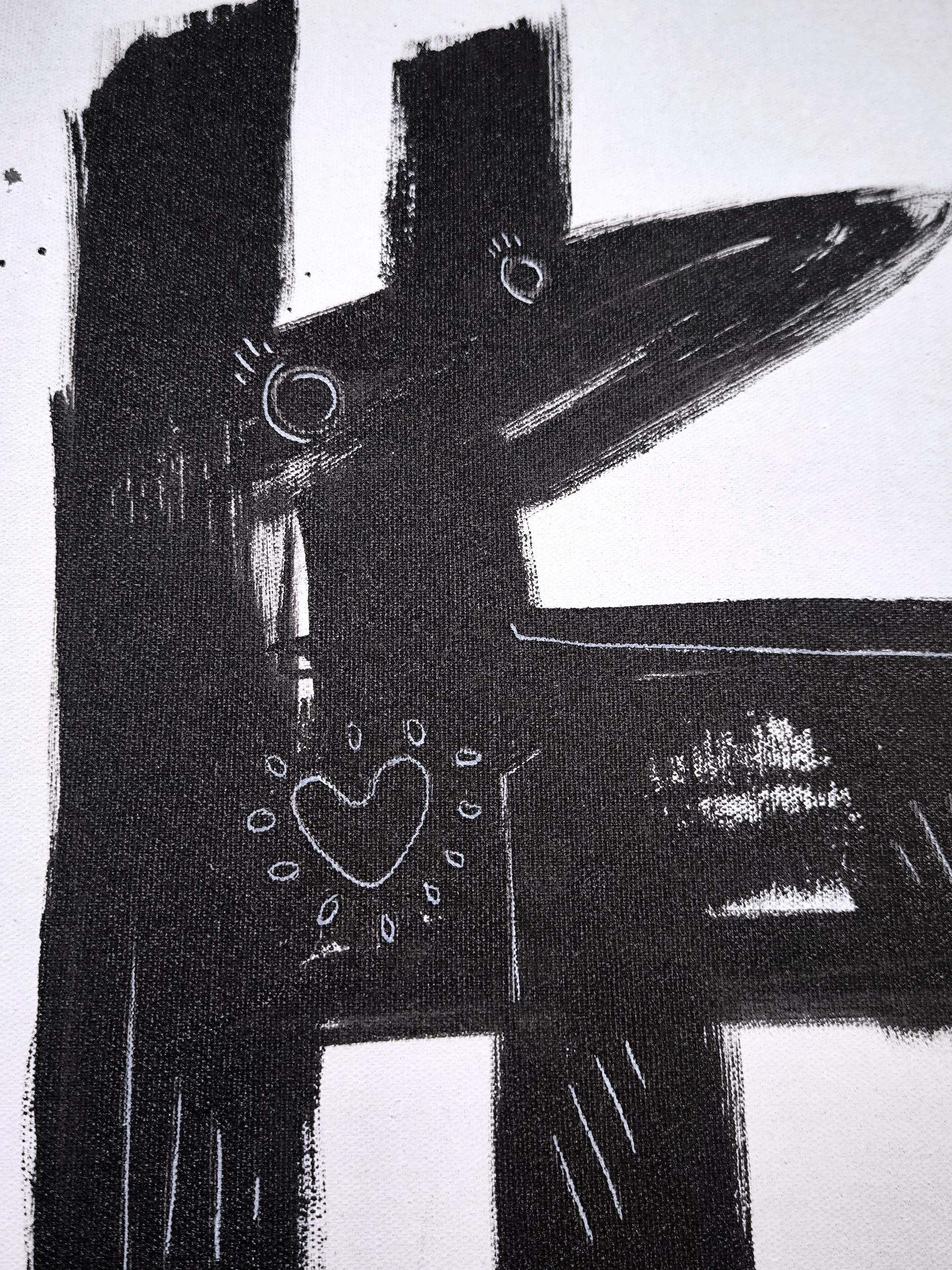 BLACK DOG / PURE LOVE - Neo-Expressionist Painting by Angel Rivas