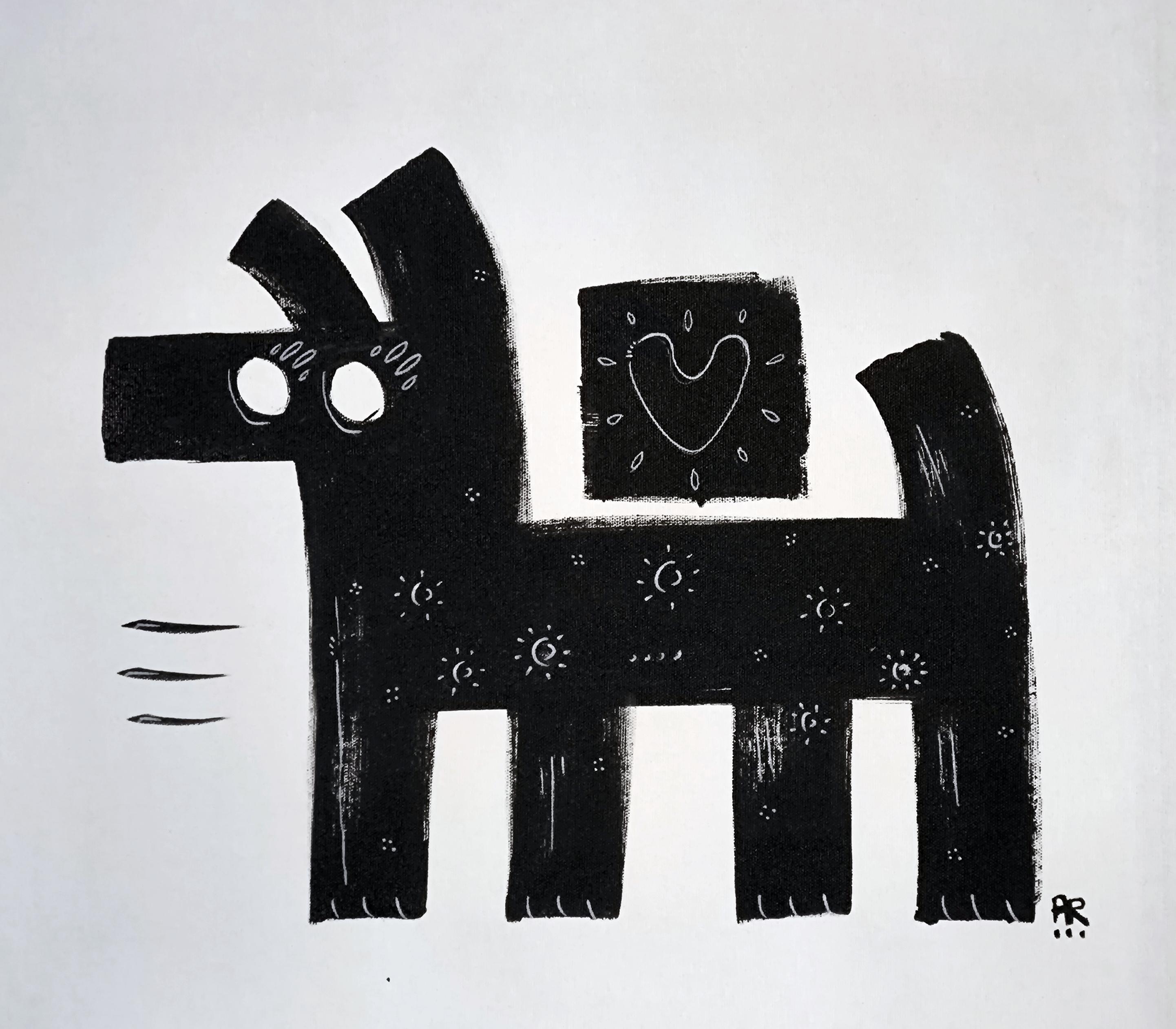 Angel Rivas Figurative Painting - BLACK DOG / PURE LOVE