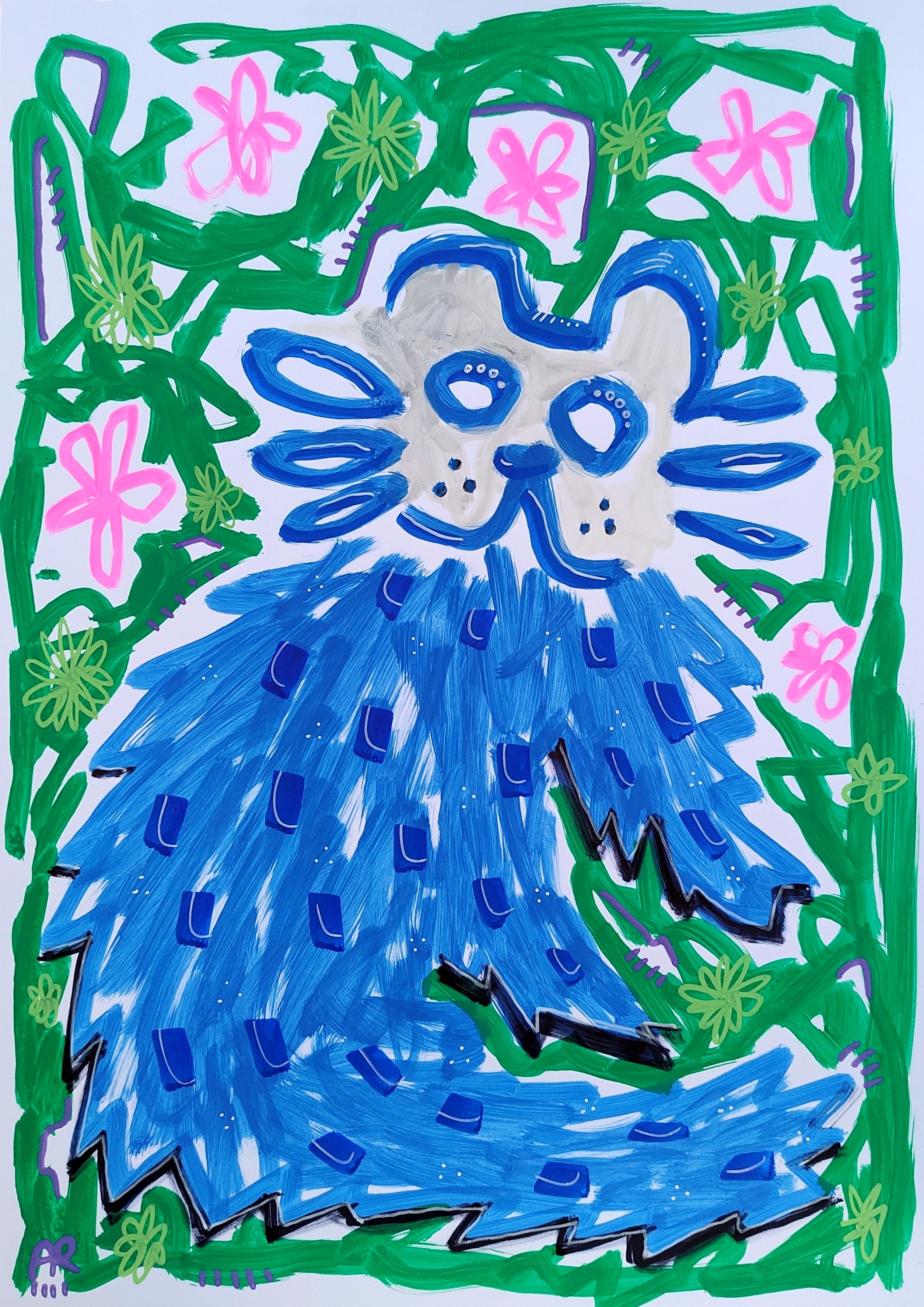 Angel Rivas Figurative Painting - BLUE CAT