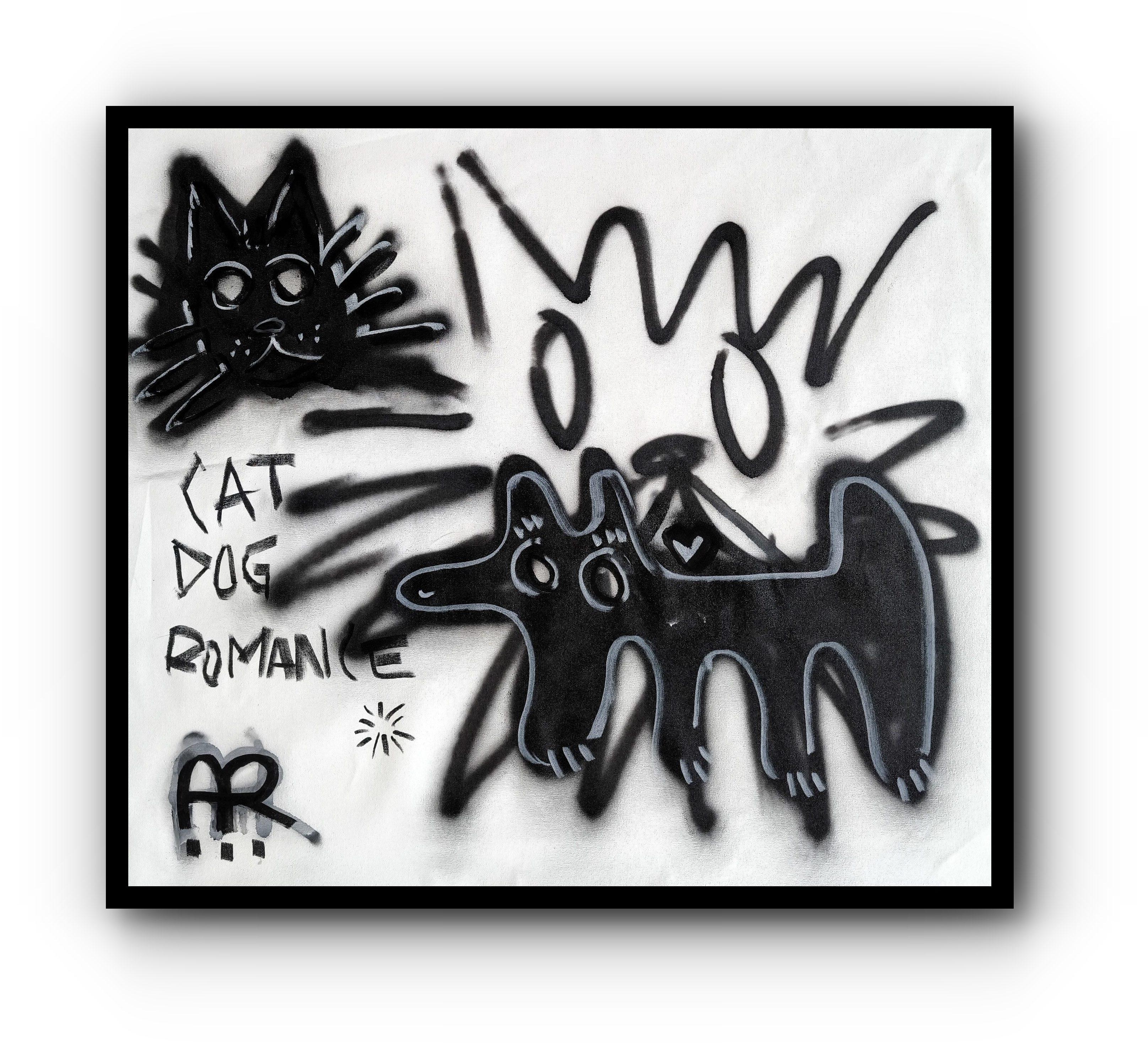 KATZE & HUND ROMANZE – Painting von Angel Rivas