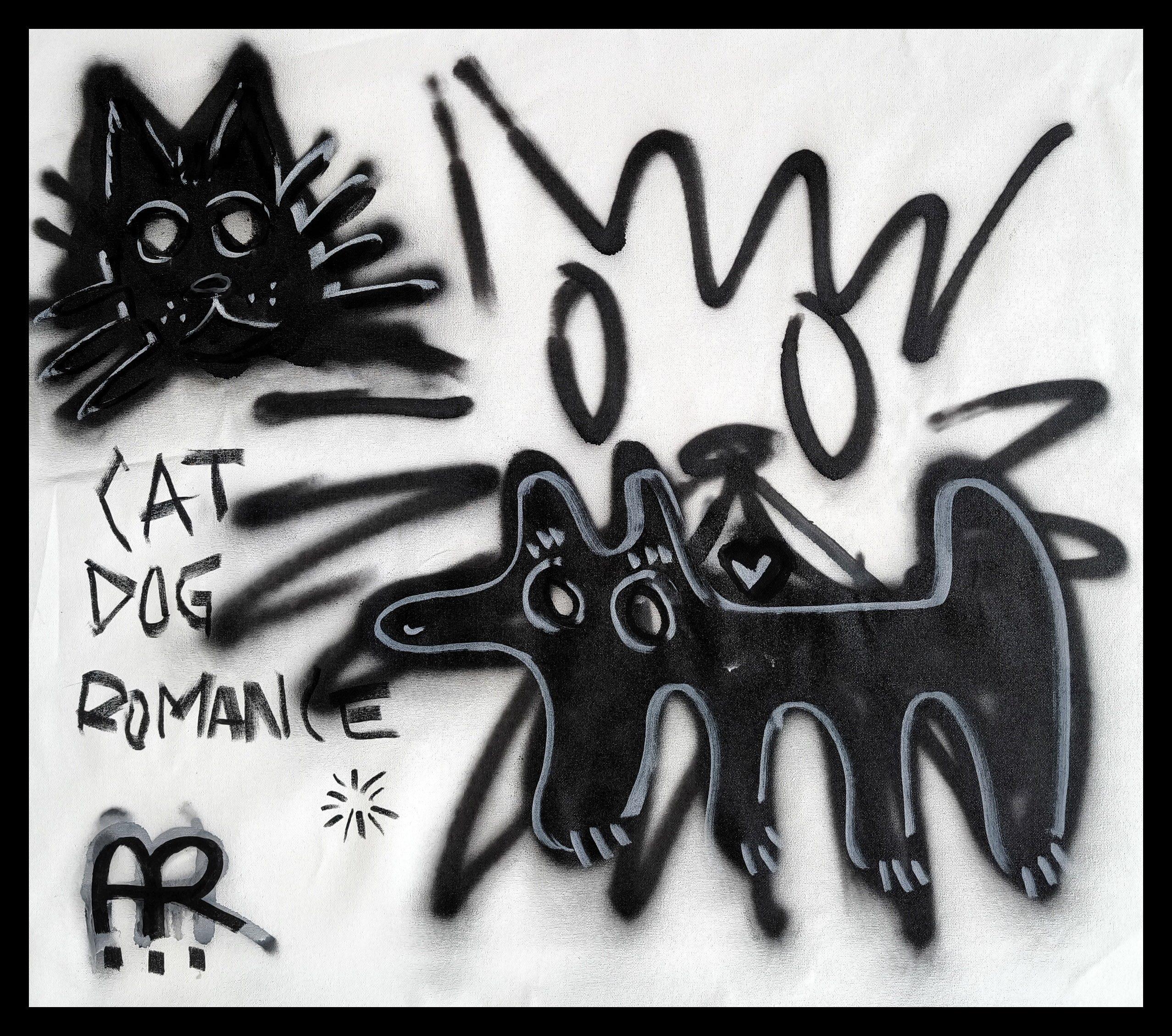 KATZE & HUND ROMANZE (Neue Wilde), Painting, von Angel Rivas