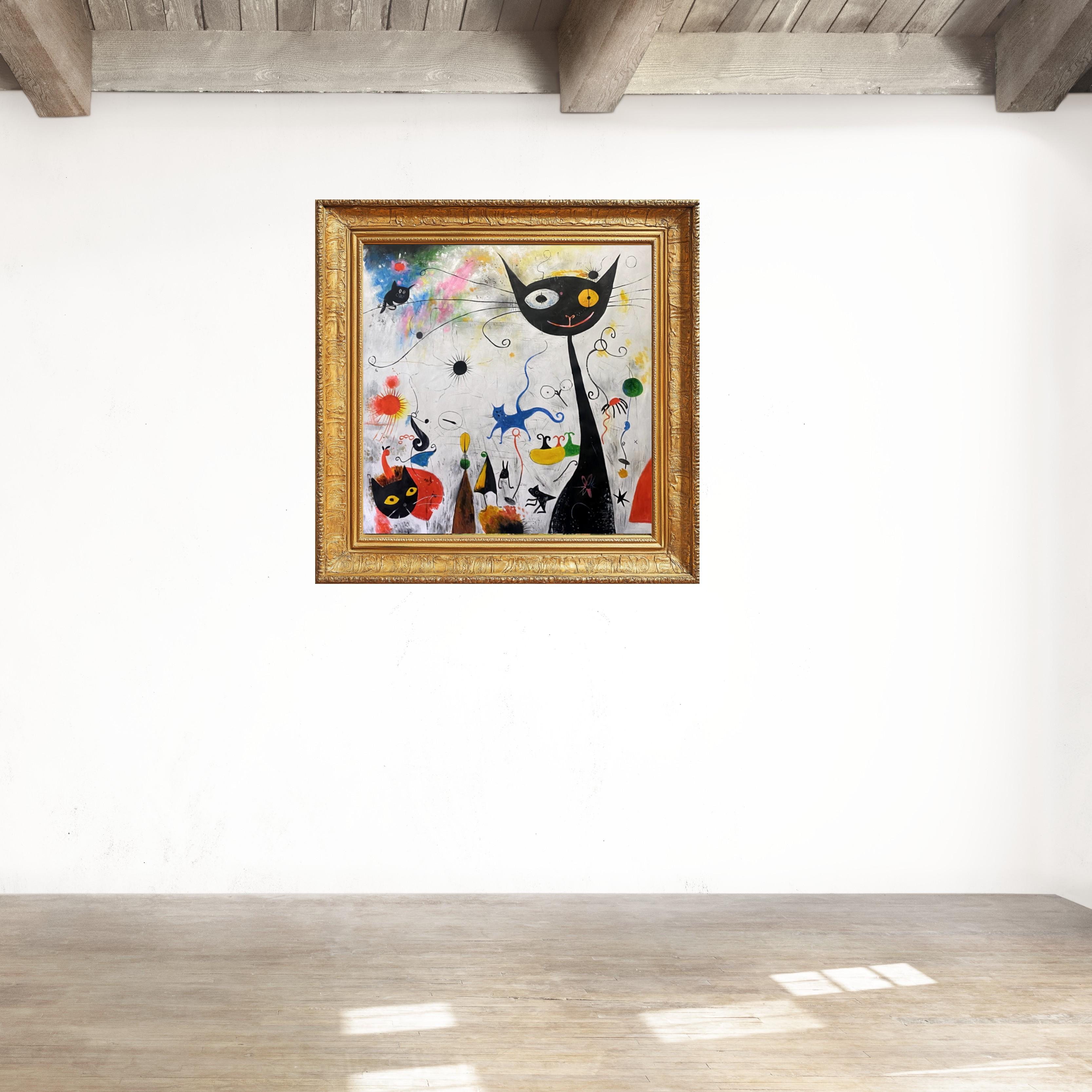 CAT / MIRÓ - Beige Figurative Painting by Angel Rivas