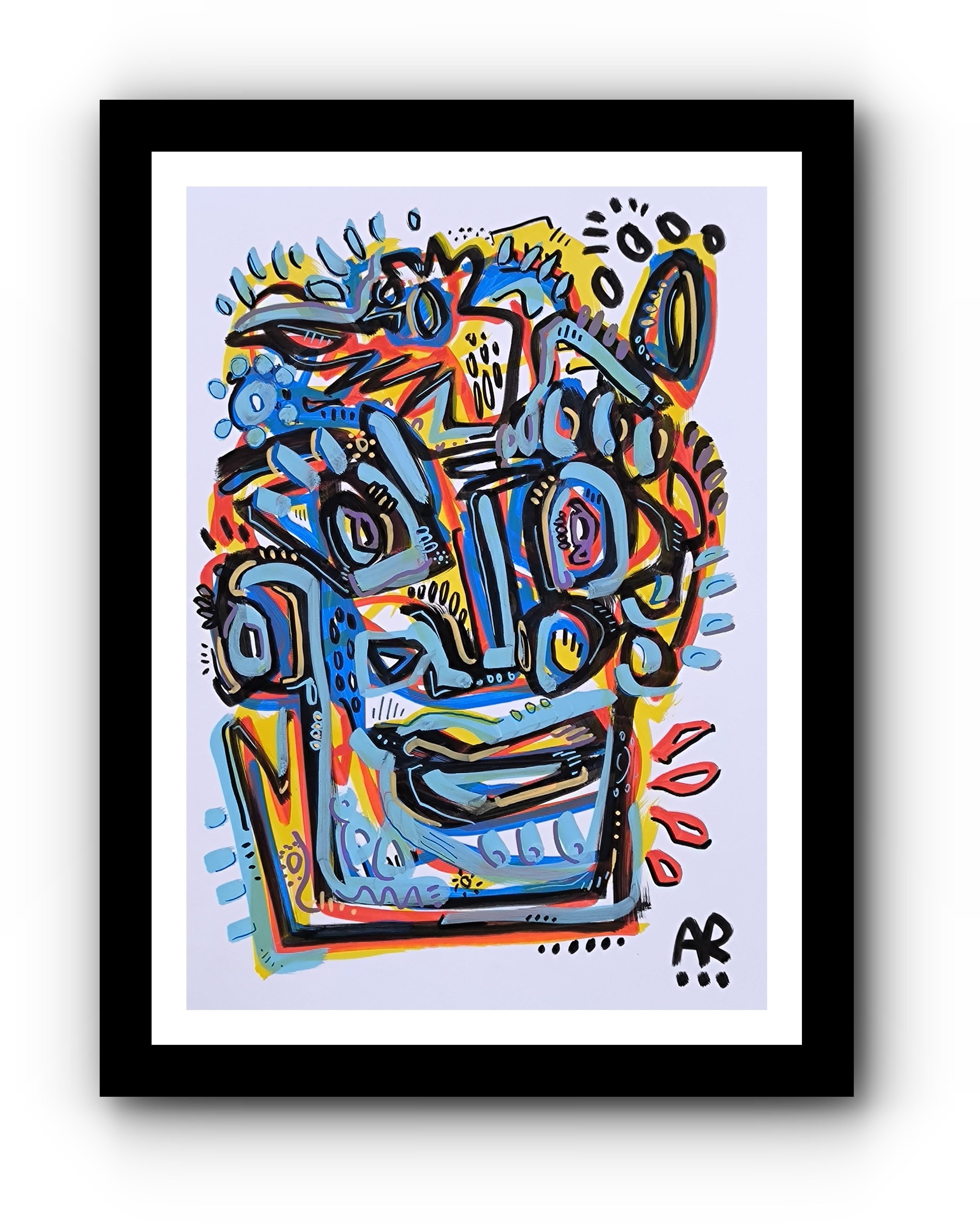FACCIA DA PAZZO - Figurative Painting Grigio di Angel Rivas