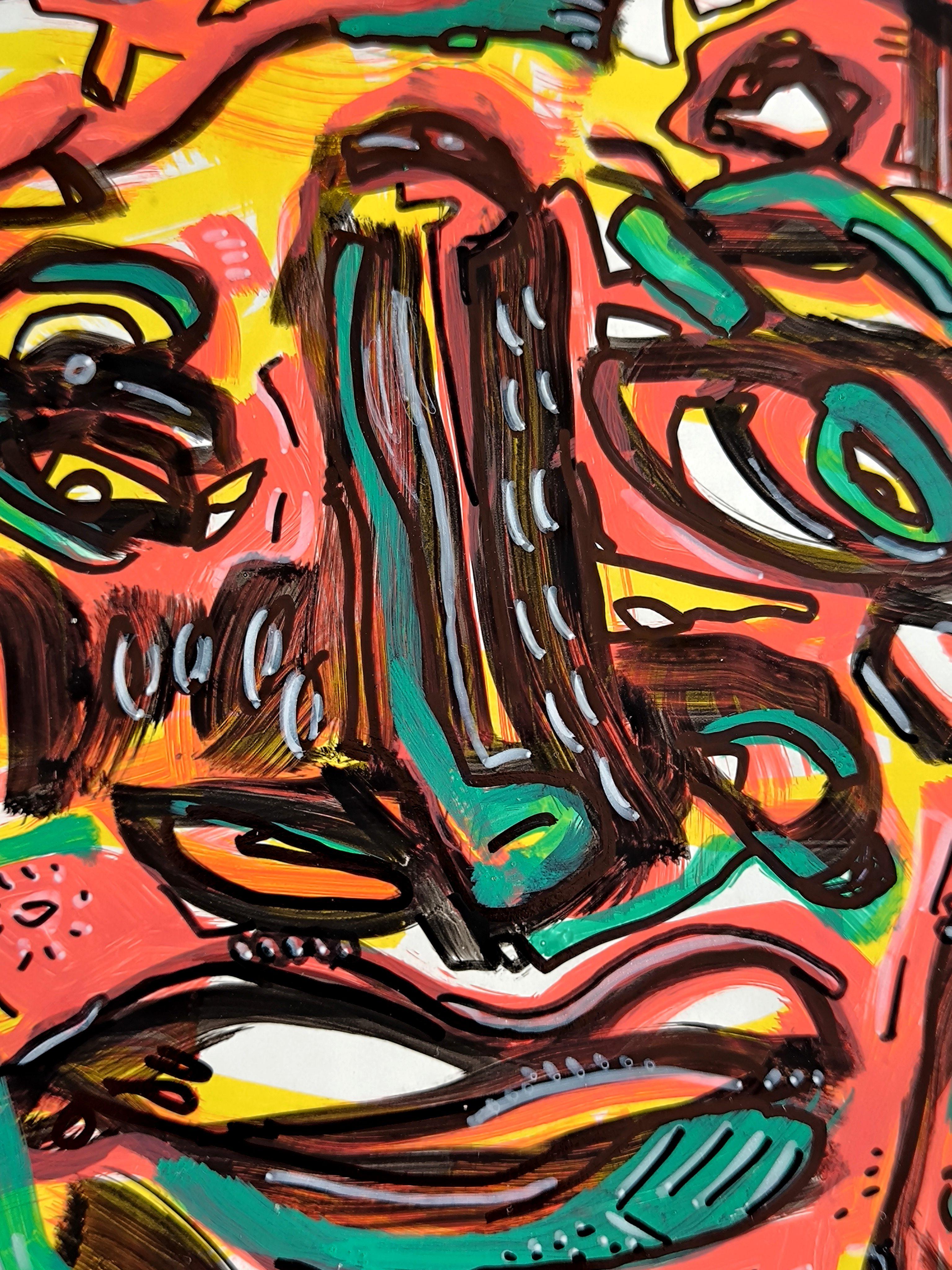 CRAZY FACE - Beige Figurative Painting by Angel Rivas
